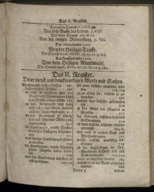 Das II. Register. Derer merck- und denckwürdigen Worte und Sachen.