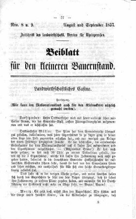 Beiblatt für den kleinen Bauernstand August/September 1857