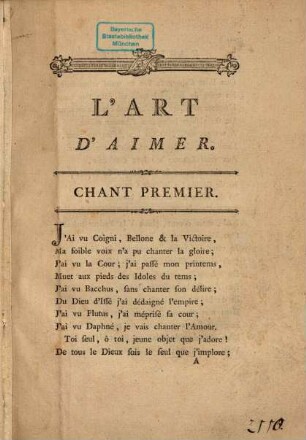 L'Art D'Aimer, Et Poésies Diverses