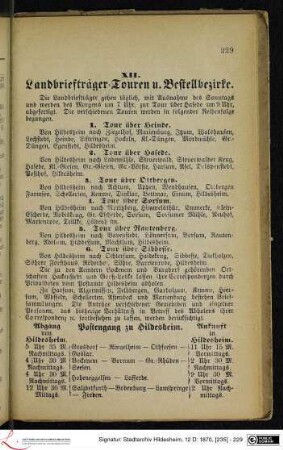 XII. Landbriefträger-Touren u. Bestellbezirke.