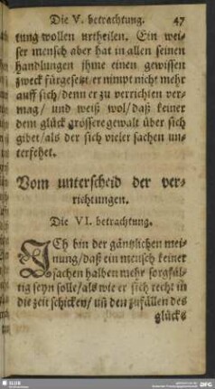 Die VI. Betrachtung. Vom unterscheid der verrichtungen