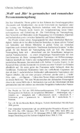 'Wolf' und 'Bär' in germanischer und romanischer Personennamengebung