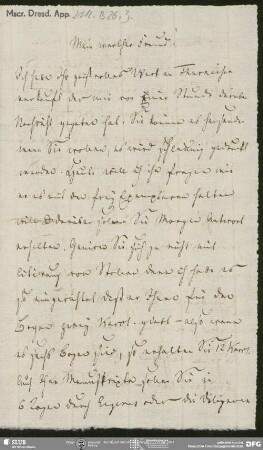 Eigenh. Brief von Johann Ferdinand Koreff an August Wilhelm von Schlegel, Paris, 1807