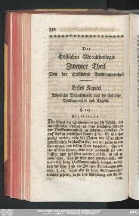 Der christlichen Moraltheologie Zweyter Theil Von der christlichen Vollkommenheit