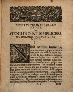 Diss. inaug. med. de genuino et simplicissimo doloris podagrici remedio