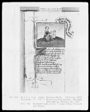 Heinrich von Laufenberg, Regimen sanitatis, deutsch — Eine Frau füttert ein Kind, Folio 140recto