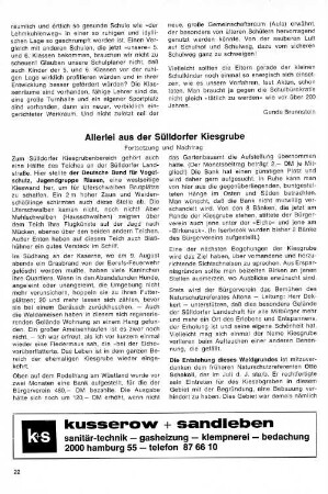 Allerei aus der Sülldorfer Kiesgrube : Fortsetzung und Nachtrag