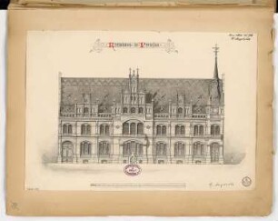 Landratsamt (Kreishaus), Prenzlau Monatskonkurrenz Mai 1883: Aufriss Straßenansicht; Maßstabsleiste