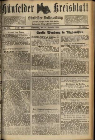 Erste Ausgabe vom Donnerstag, den 20. Dezember 1928.