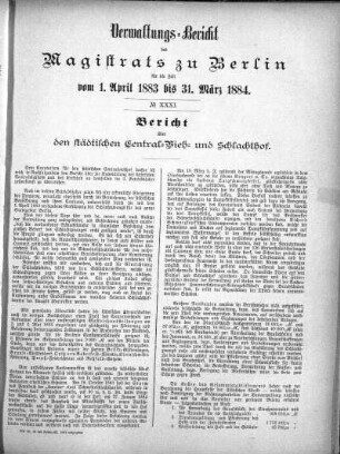 No. XXXI. Bericht über den städtischen Central-Vieh- und Schlachthof