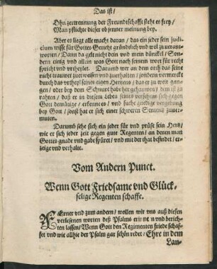 Vom Andern Punct. Wenn Gott Friedsame und Glückselige Regenten schaffe.