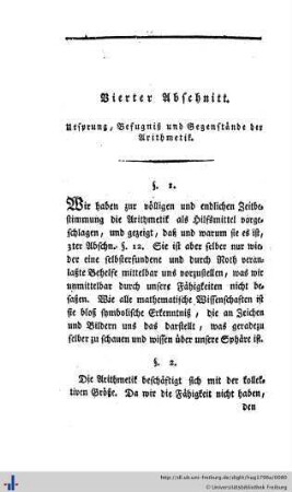 IV. Ursprung, Befugniß und Gegenstände der Arithmetik.
