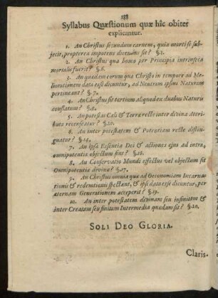 Syllabus Quaestionum quae hic obiter explicantur.