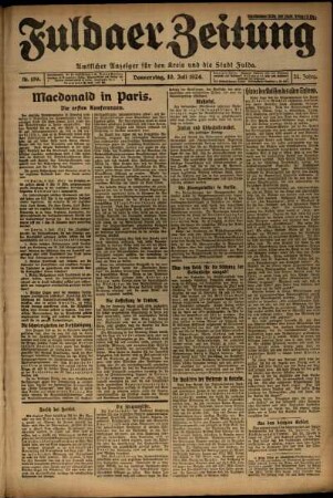 Erste Ausgabe vom Donnerstag, den 10. Juli 1924.