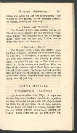 Dritte Ordnung. Schwimmvoegel. (Anseres.)