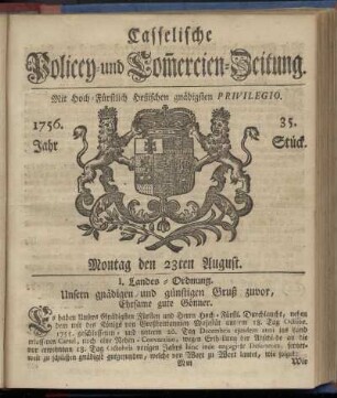 35. Stueck, Montag den 23ten August 1756