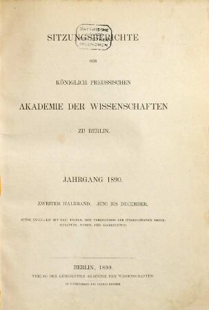 Sitzungsberichte der Preussischen Akademie der Wissenschaften zu Berlin. 1890,2