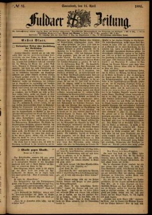 Ausgabe vom Samstag, den 11. April 1885.