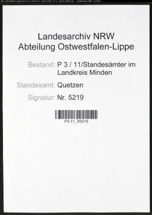 Sterberegister Standesamt Quetzen