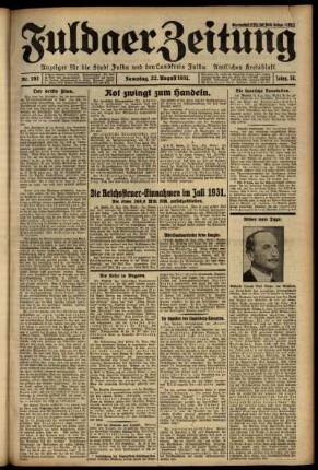 Ausgabe vom Samstag, den 22. August 1931.