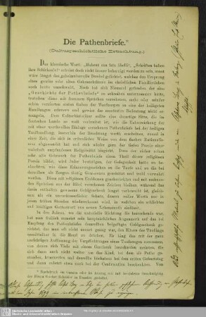 Die Pathenbriefe (Culturgeschichtliche Betrachtung)