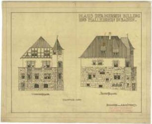 Billing, Hermann; Baden-Baden, Beuttenmüllerstr. 7 (früher 5); Haus Billing und Mallebrein - Vorderfassade; Seitenfassade (Ansichten)