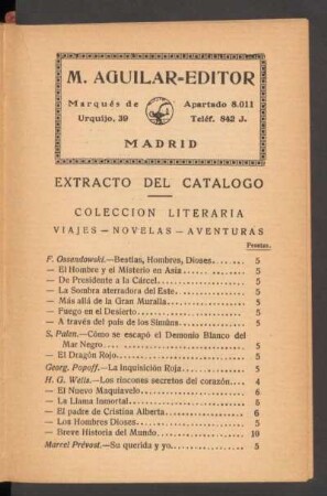 Extracto del catálogo de M. Aguilar = Editor