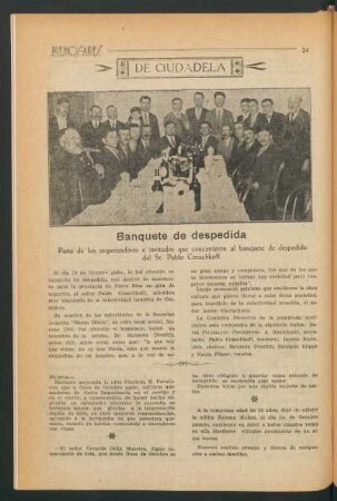 Banquete de despedida. : Parte de los organizadores e invitados que concurrieron al banquete de despedida del Sr. Pablo Cozachkoff.