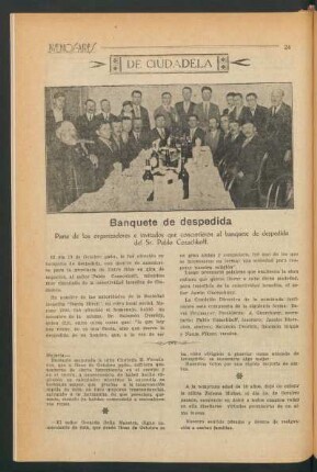 Banquete de despedida. : Parte de los organizadores e invitados que concurrieron al banquete de despedida del Sr. Pablo Cozachkoff.