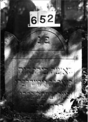 Grabstein 652 (Index: 99802967) Material: Sandstein Zustand: eingesunken Maße HxBxT: 62x54x11 cm Beschreibung: Stele mit eingezogenem Rundbogen und Seitenakroterien: Grabstein 652
