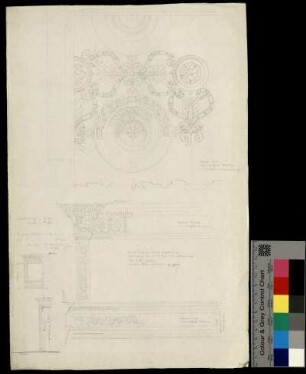 Wanddekoration mit Rosetten und Rankenfriesen