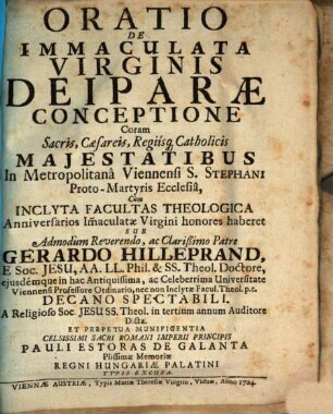 Oratio De Immaculata Virginis Deiparæ Conceptione