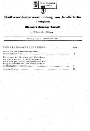 Nr. 6, 16. Dezember 1946, Ordentliche Sitzung