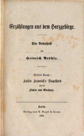 Erzählungen aus dem Harzgebirge : Eine Volksschrift, 1