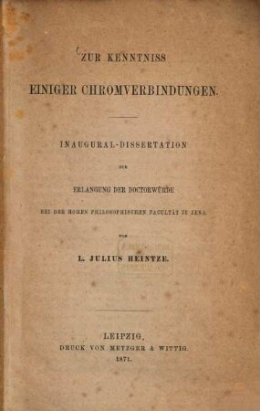 Zur Kenntniss einiger Chromverbindungen : Inaug. Diss.