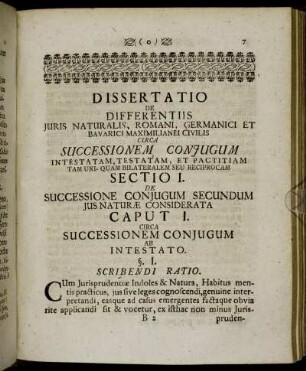 Sectio I. De Successione Conjugum Secundum Jus Naturæ Considerata.