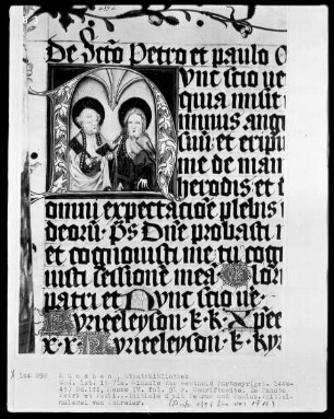 Fünfbändiges Missale von Berthold Furtmeyr — Dritter Band — Initiale N mit den Aposteln Petrus und Paulus, Folio 91recto