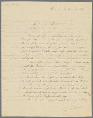 Johann Nepomuk Ringseis (1785-1880), Nachlass: Brief von Johann Jakob Hauser an eine der Schwestern Ringseis - Ringseisiana III. Hauser, Johann Jakob