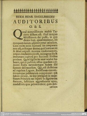 Herm. Henr. Engelbrecht Auditoribus O. & S.