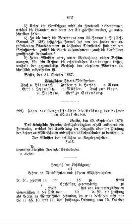 Form der Zeugnisse über die Prüfung der Lehrer an Mittelschulen : [IV. Seminarien, Bildung der Lehrer und deren persönliche Verhältnisse]