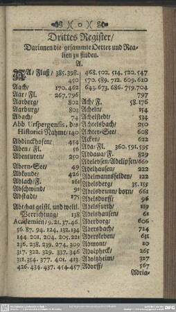 Drittes Register, Darinnen die gesammte Oerter und Realien zu finden