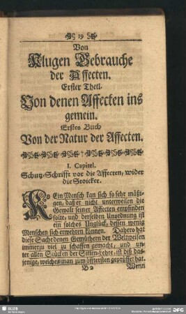 Erster Theil. Von denen Affecten insgemein