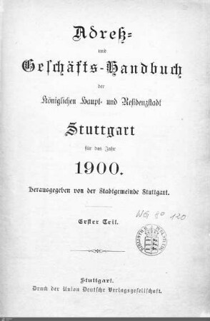1900: Stuttgarter Adressbücher, 1900