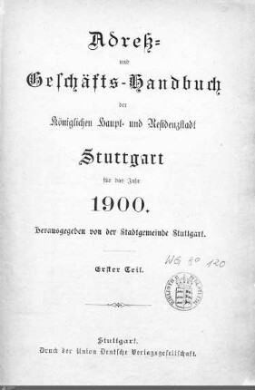 1900: Stuttgarter Adressbücher, 1900