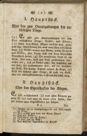 I. Hauptstück. Von den zwo Hauptgattungen der natürlichen Dinge. - II. Hauptstück. Von den Eigenschaften der Körper.