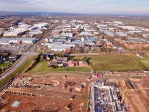Ahrensburg: Luftbild des Gewerbegebiets Beimoor in Richtung Delingsdorf