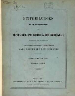 Mittheilungen der K.K. Central-Commission zur Erforschung und Erhaltung der Baudenkmale. 3. 1858, Nr. 2