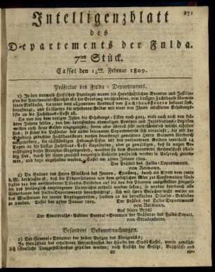 7tes Stueck, den 13ten Februar 1809