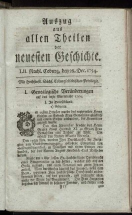 LII. Nachl. Coburg, den 28. Dec. 1754.