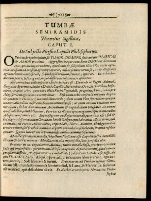 Caput I. De Subiecto Physico Lapidis Philosophorum.